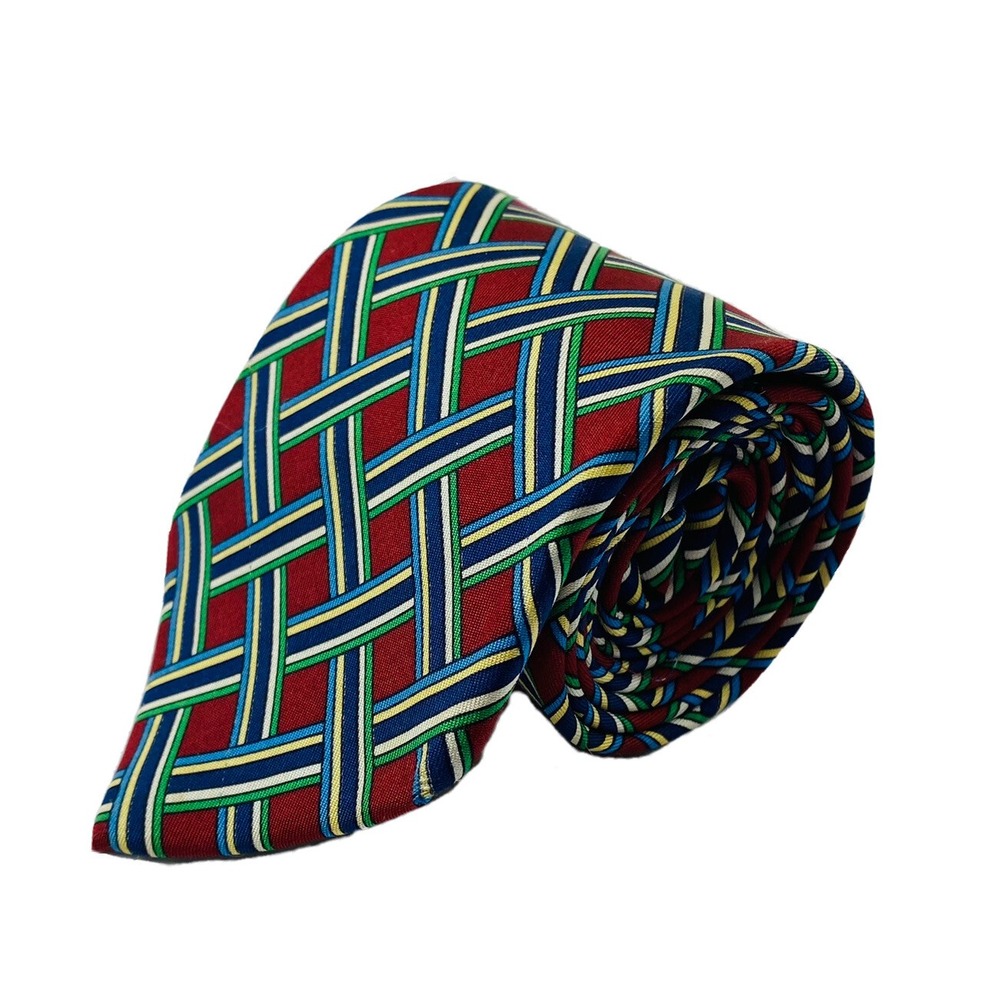 Turnbull & Asser Red Multicolor Check Pure Silk England Tie 3.75 in Width